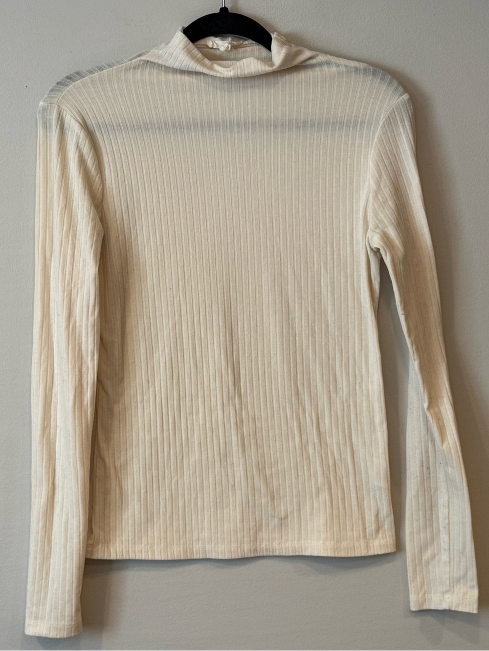 Mystree Ribbed Mock Neck Long Sleeve Top Cream Women's Small